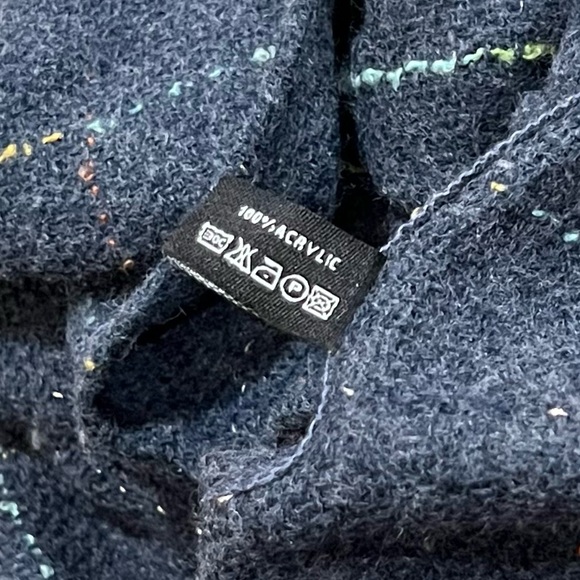 Navy Blue Colorful Windowpane Pattern Open Front Fringed Cardigan Sweater Vest - Picture 10 of 12